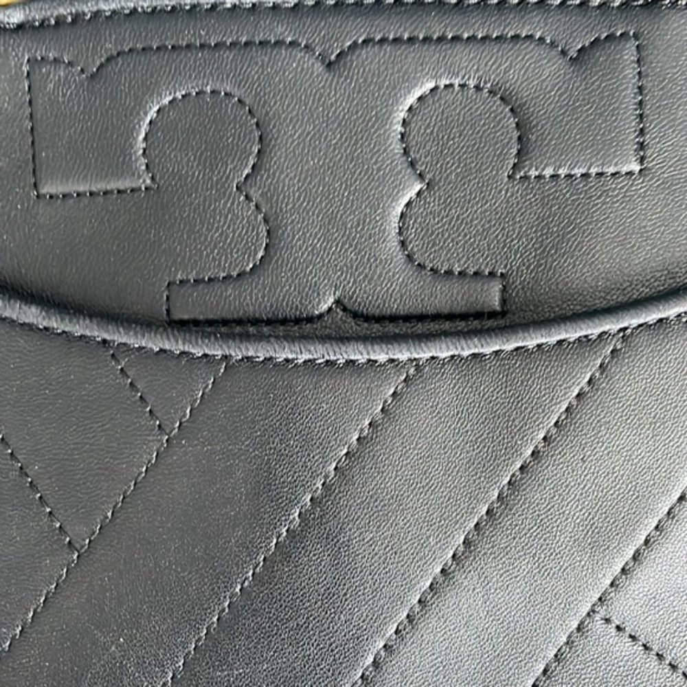 Tory Burch Alexa Satchel In Black Leather with Gold Accents - Picture 8 of 11